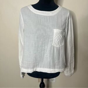 Cloth & Stone Anthropologie Women’s White Cotton Gauzy Back Button Top Sz‎ M